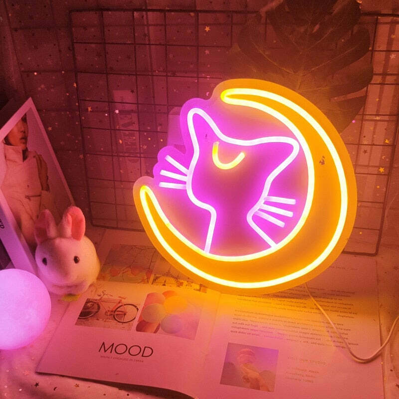 Sailor Moon Luna Neon Sign Pink - Y2K Grunge, 90s Retro, Pastel Goth, Y2K Party Decor