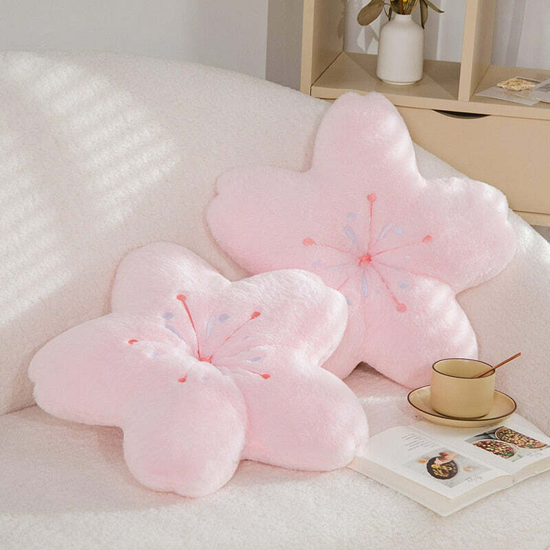 Sakura Pink Cherry Blossom Pillow - Y2K Summer, 90s Grunge, Retro Pastel Goth, Y2K Popstar Decor