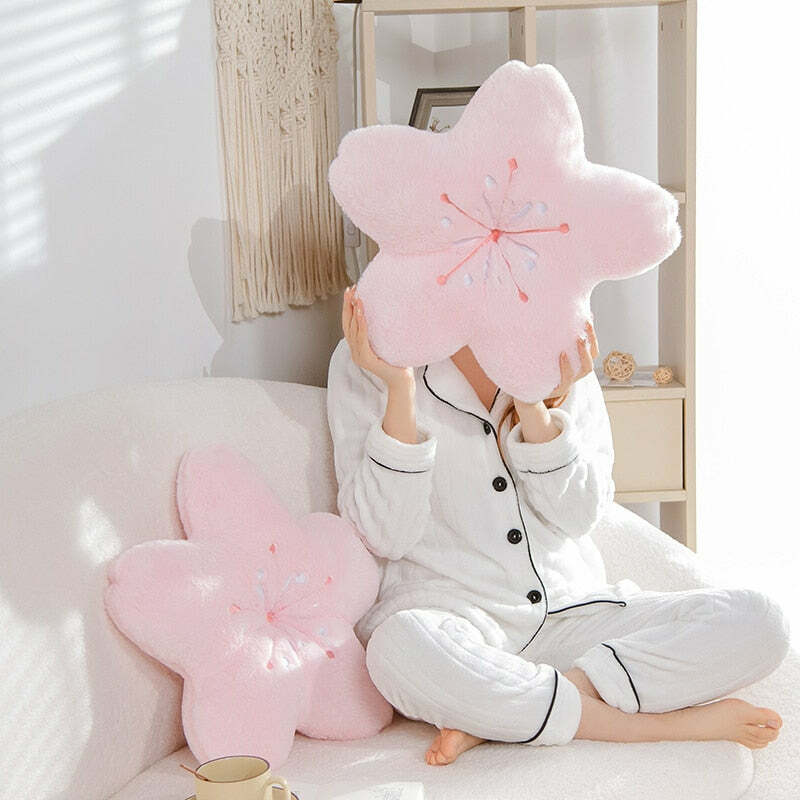 Sakura Pink Cherry Blossom Pillow - Y2K Summer, 90s Grunge, Retro Pastel Goth, Y2K Popstar Decor