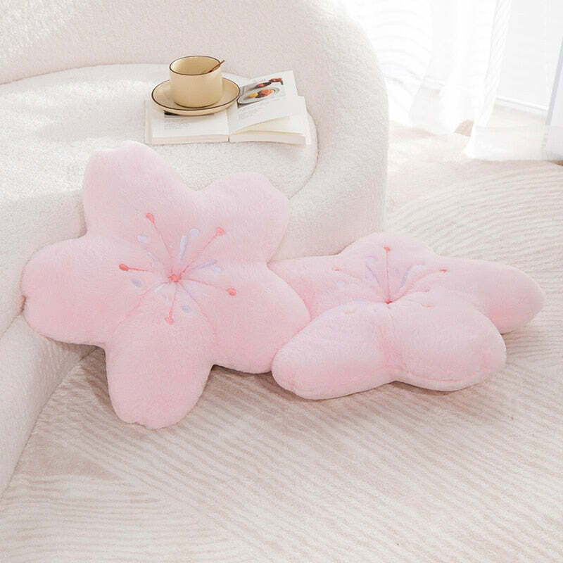 Sakura Pink Cherry Blossom Pillow - Y2K Summer, 90s Grunge, Retro Pastel Goth, Y2K Popstar Decor