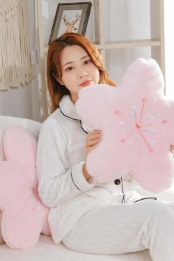 Sakura Pink Cherry Blossom Pillow - Y2K Summer, 90s Grunge, Retro Pastel Goth, Y2K Popstar Decor