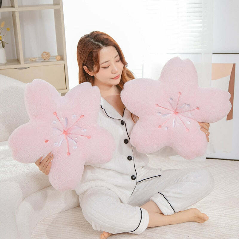 Sakura Pink Cherry Blossom Pillow - Y2K Summer, 90s Grunge, Retro Pastel Goth, Y2K Popstar Decor