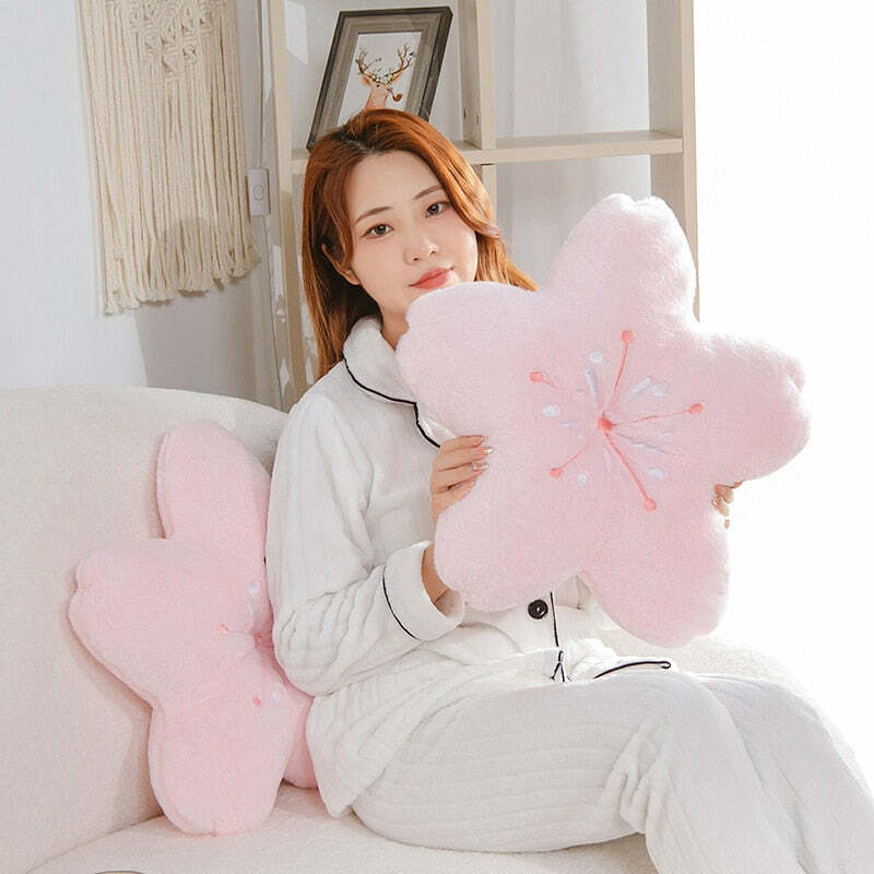 Sakura Pink Cherry Blossom Pillow - Y2K Summer, 90s Grunge, Retro Pastel Goth, Y2K Popstar Decor