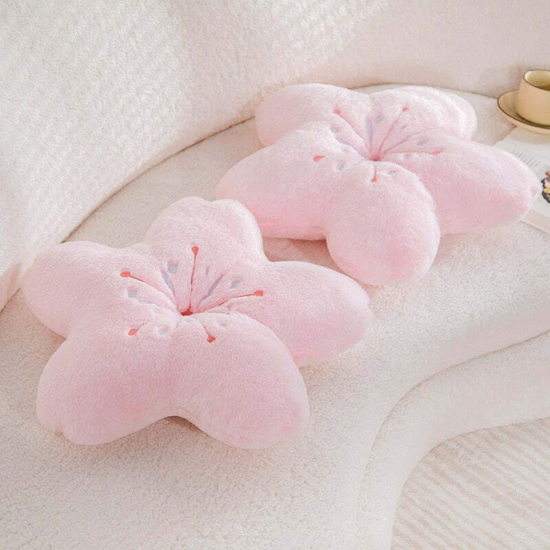 Sakura Pink Cherry Blossom Pillow - Y2K Summer, 90s Grunge, Retro Pastel Goth, Y2K Popstar Decor