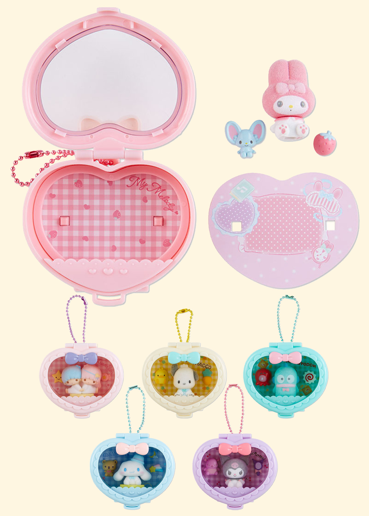 Sanrio Heart Attack Compact Mirror Keychain - Y2K Grunge, 90s Retro, Pastel Goth Fashion Accessory