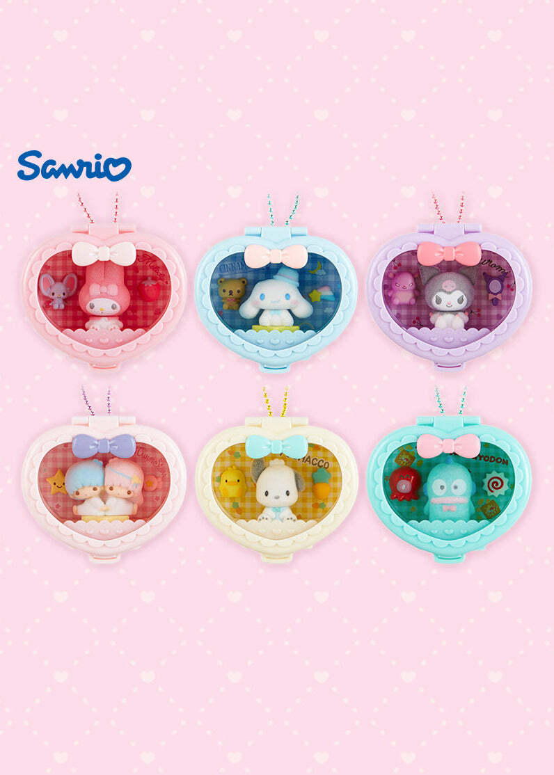 Sanrio Heart Attack Compact Mirror Keychain - Y2K Grunge, 90s Retro, Pastel Goth Fashion Accessory