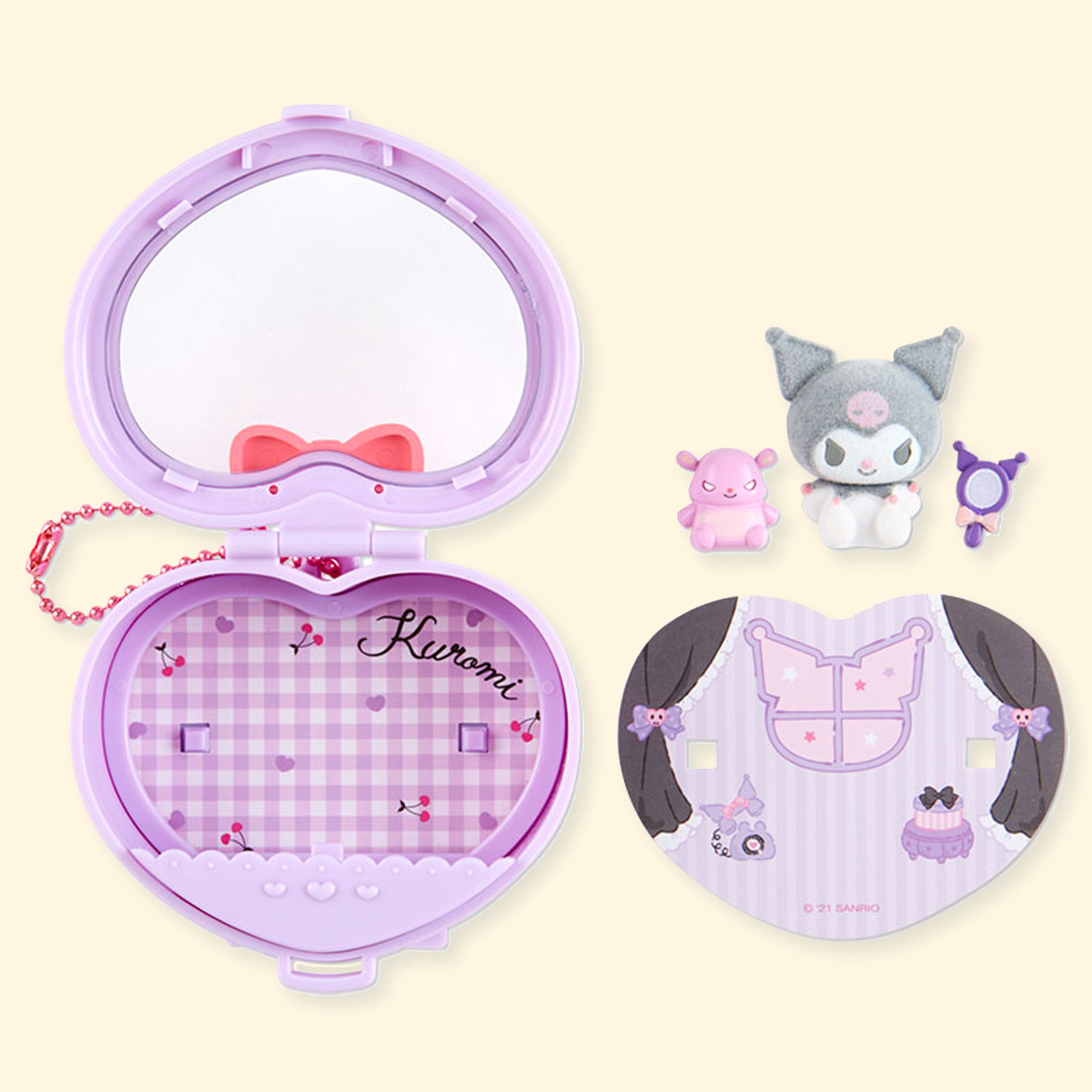 Sanrio Heart Attack Compact Mirror Keychain - Y2K Grunge, 90s Retro, Pastel Goth Fashion Accessory