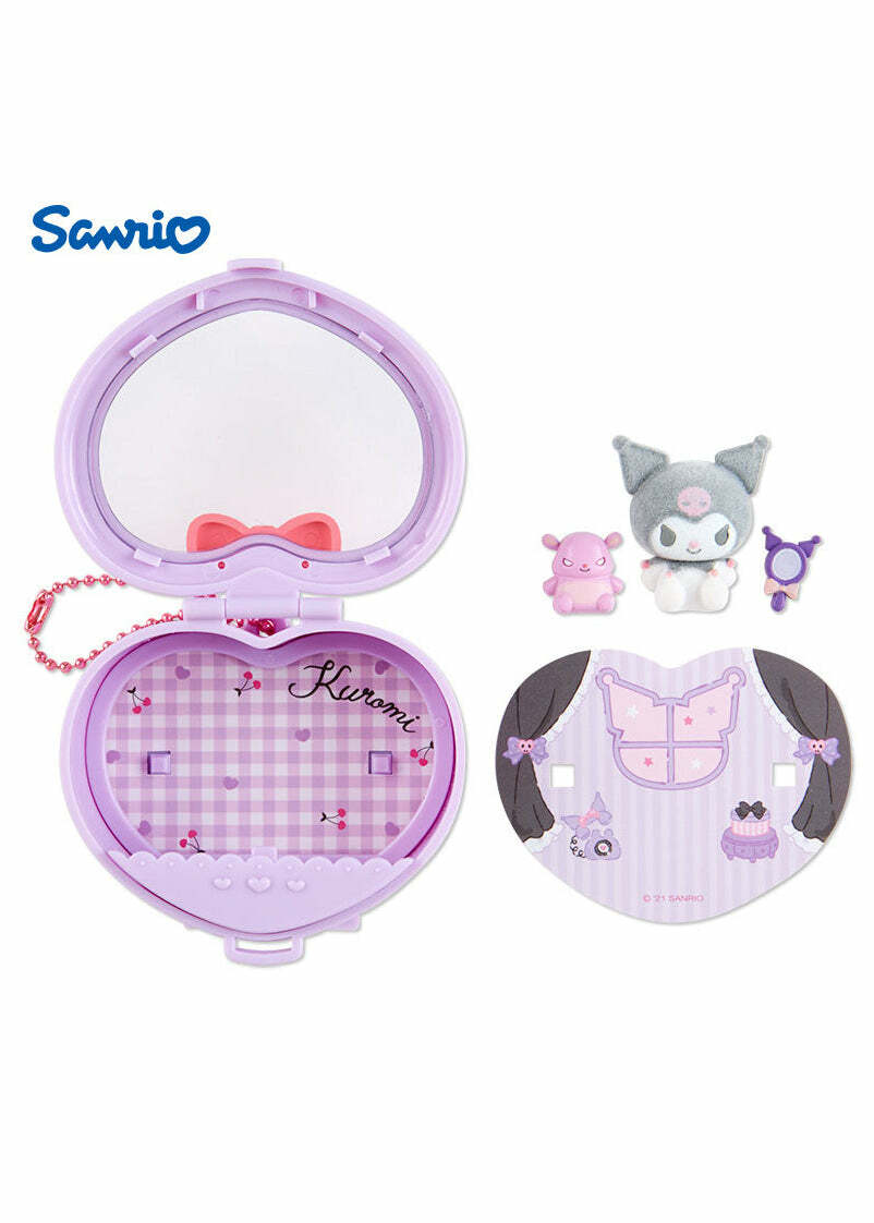 Sanrio Heart Attack Compact Mirror Keychain - Y2K Grunge, 90s Retro, Pastel Goth Fashion Accessory