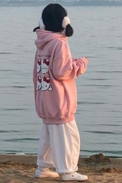 Sanriocore Flustered Kitty Hoodie Kawaii - Y2K Grunge, 90s Fashion, Retro Summer Outfit