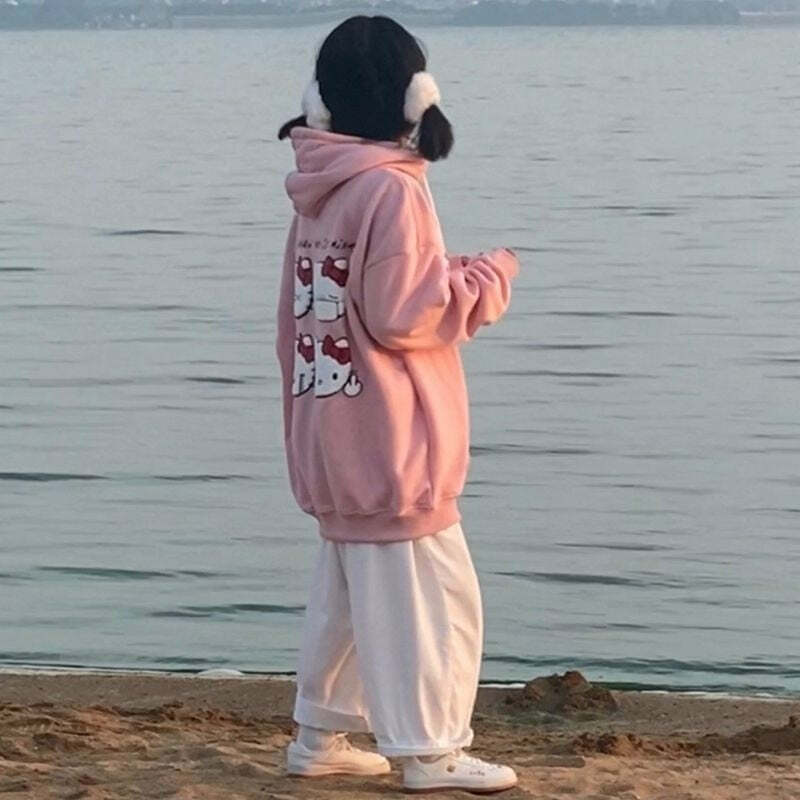 Sanriocore Flustered Kitty Hoodie Kawaii - Y2K Grunge, 90s Fashion, Retro Summer Outfit
