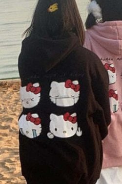 Sanriocore Flustered Kitty Hoodie Kawaii - Y2K Grunge, 90s Fashion, Retro Summer Outfit