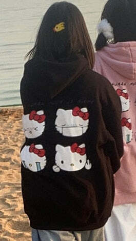 Sanriocore Flustered Kitty Hoodie Kawaii - Y2K Grunge, 90s Fashion, Retro Summer Outfit