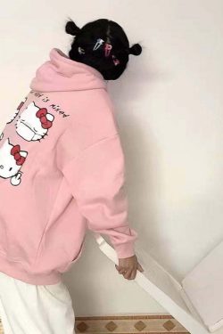 Sanriocore Flustered Kitty Hoodie Kawaii - Y2K Grunge, 90s Fashion, Retro Summer Outfit