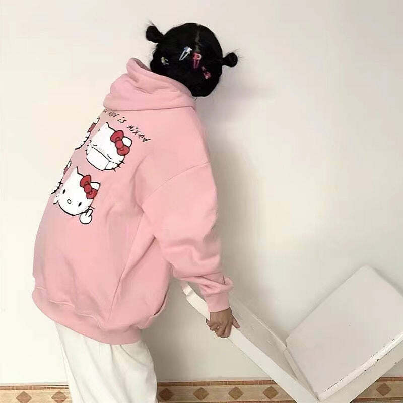 Sanriocore Flustered Kitty Hoodie Kawaii - Y2K Grunge, 90s Fashion, Retro Summer Outfit