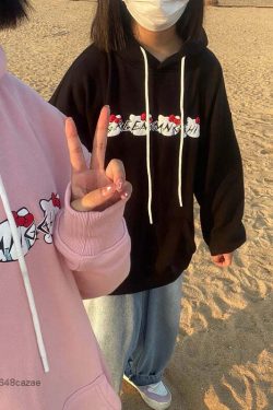 Sanriocore Flustered Kitty Hoodie Kawaii - Y2K Grunge, 90s Fashion, Retro Summer Outfit