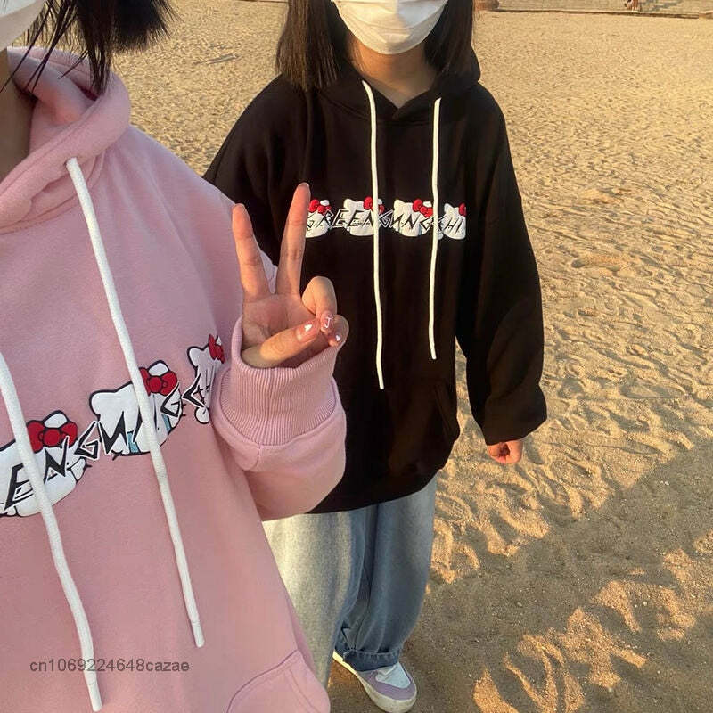 Sanriocore Flustered Kitty Hoodie Kawaii - Y2K Grunge, 90s Fashion, Retro Summer Outfit