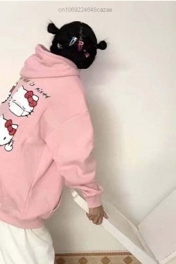 Sanriocore Flustered Kitty Hoodie Kawaii - Y2K Grunge, 90s Fashion, Retro Summer Outfit