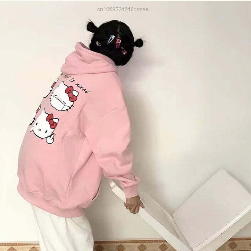 Sanriocore Flustered Kitty Hoodie Kawaii - Y2K Grunge, 90s Fashion, Retro Summer Outfit