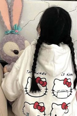 Sanriocore Flustered Kitty Hoodie Kawaii - Y2K Grunge, 90s Fashion, Retro Summer Outfit