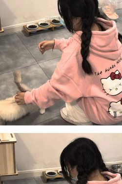 Sanriocore Flustered Kitty Hoodie Kawaii - Y2K Grunge, 90s Fashion, Retro Summer Outfit