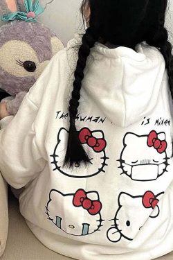 Sanriocore Flustered Kitty Hoodie Kawaii - Y2K Grunge, 90s Fashion, Retro Summer Outfit