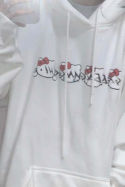 Sanriocore Flustered Kitty Hoodie Kawaii - Y2K Grunge, 90s Fashion, Retro Summer Outfit
