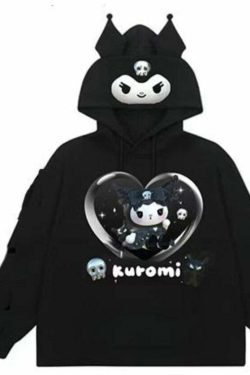 Sanriocore Kuromi Little Devil Hoodie Sweatshirt - Y2K Grunge, 90s Fashion, Retro Goth Style
