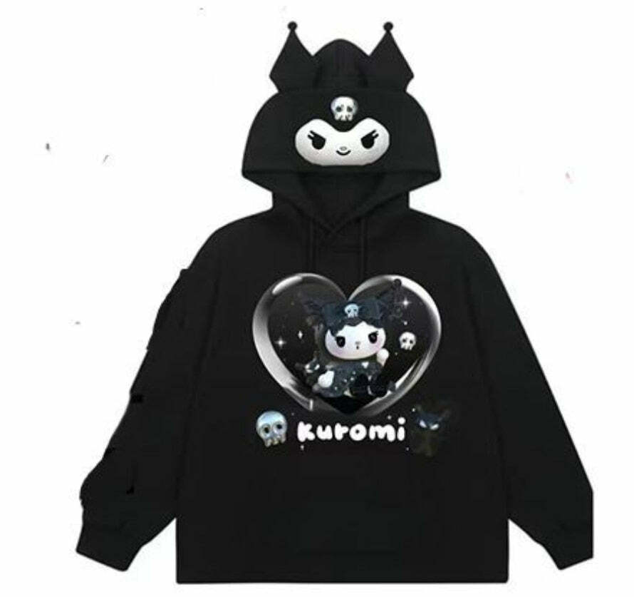 Sanriocore Kuromi Little Devil Hoodie Sweatshirt - Y2K Grunge, 90s Fashion, Retro Goth Style
