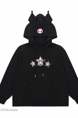 Sanriocore Kuromi Little Devil Hoodie Sweatshirt - Y2K Grunge, 90s Fashion, Retro Goth Style