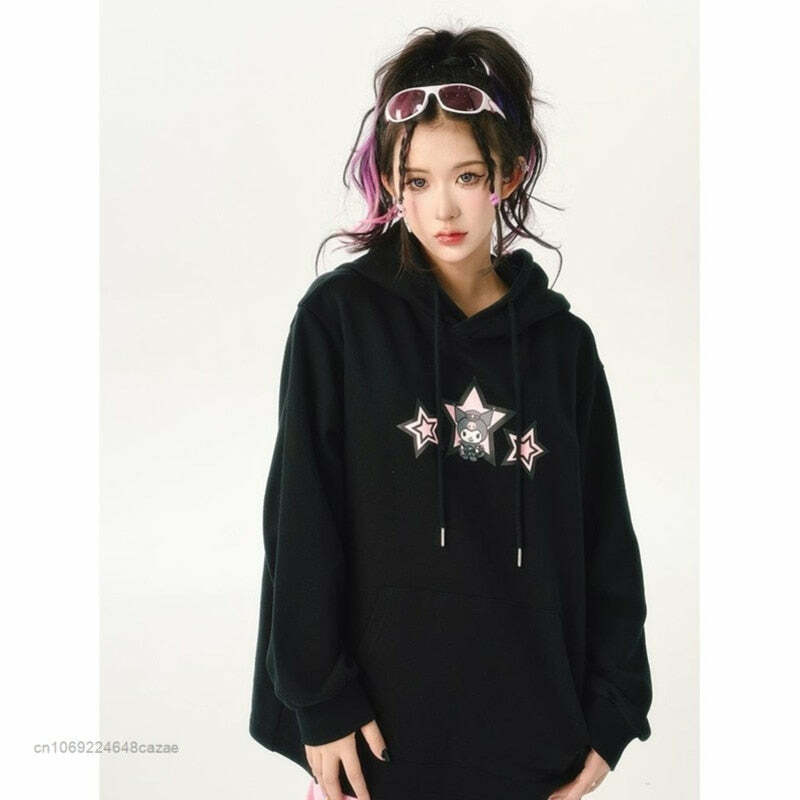 Sanriocore Kuromi Little Devil Hoodie Sweatshirt - Y2K Grunge, 90s Fashion, Retro Goth Style