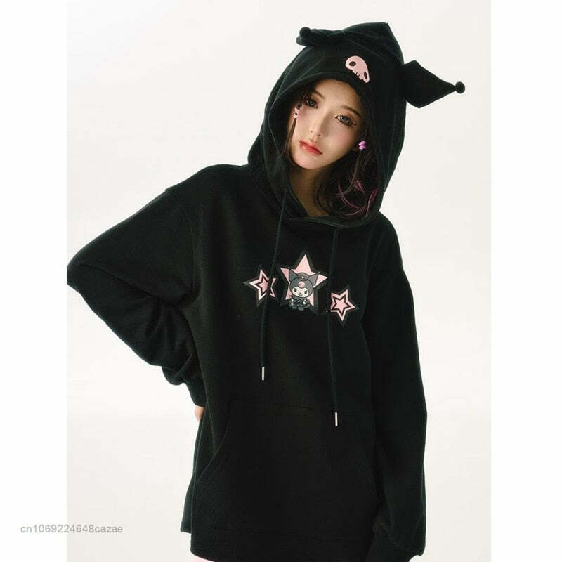 Sanriocore Kuromi Little Devil Hoodie Sweatshirt - Y2K Grunge, 90s Fashion, Retro Goth Style
