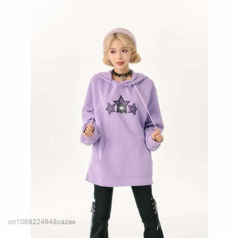 Sanriocore Kuromi Little Devil Hoodie Sweatshirt - Y2K Grunge, 90s Fashion, Retro Goth Style
