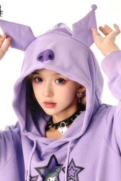 Sanriocore Kuromi Little Devil Hoodie Sweatshirt - Y2K Grunge, 90s Fashion, Retro Goth Style
