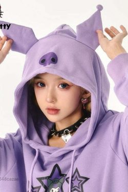 Sanriocore Kuromi Little Devil Hoodie Sweatshirt - Y2K Grunge, 90s Fashion, Retro Goth Style