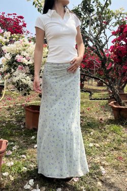 Sapphira Floral Maxi Skirt - Y2K Summer, 90s Grunge, Retro Style, Pastel Goth, Y2K