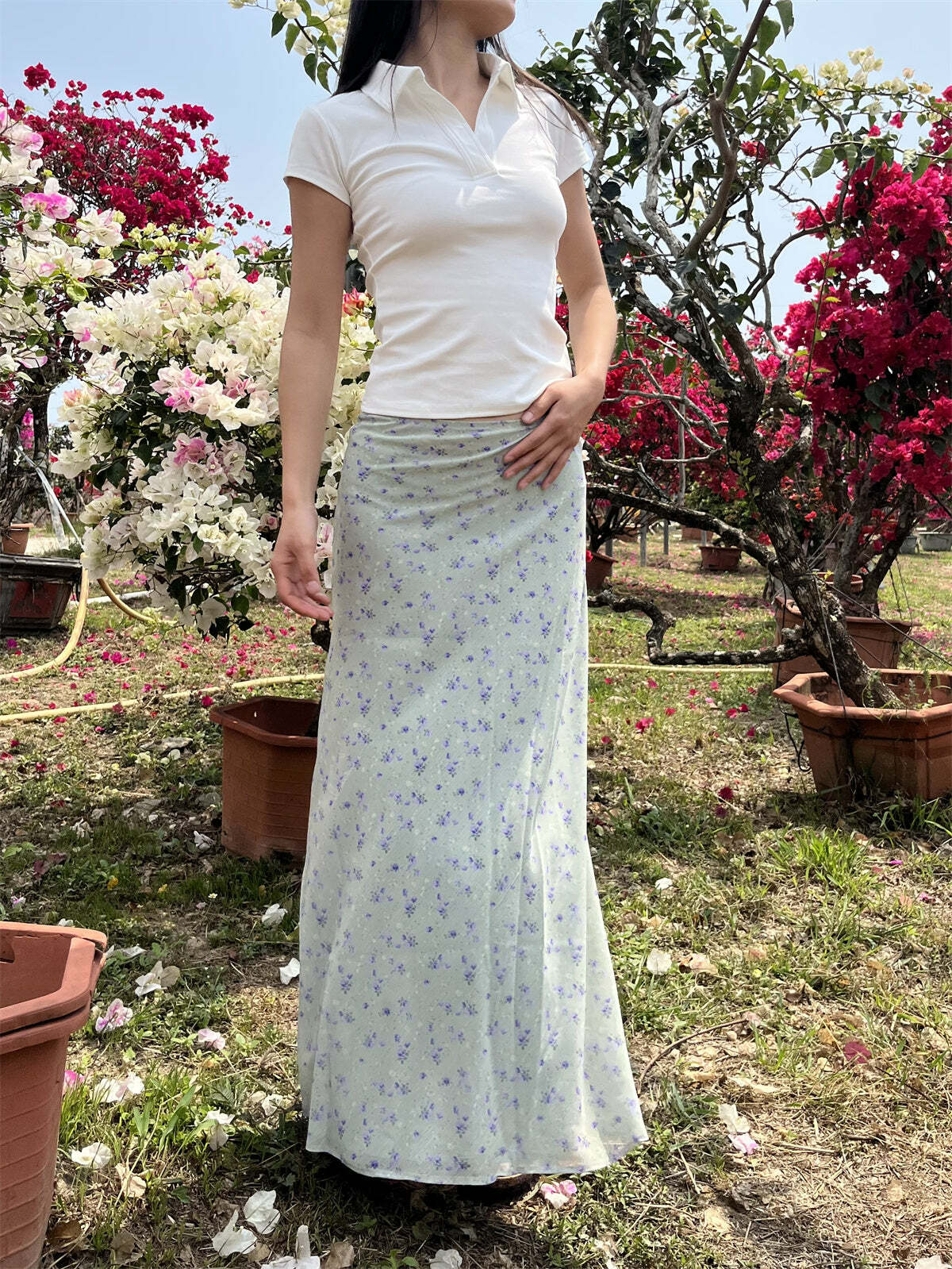 Sapphira Floral Maxi Skirt - Y2K Summer, 90s Grunge, Retro Style, Pastel Goth, Y2K