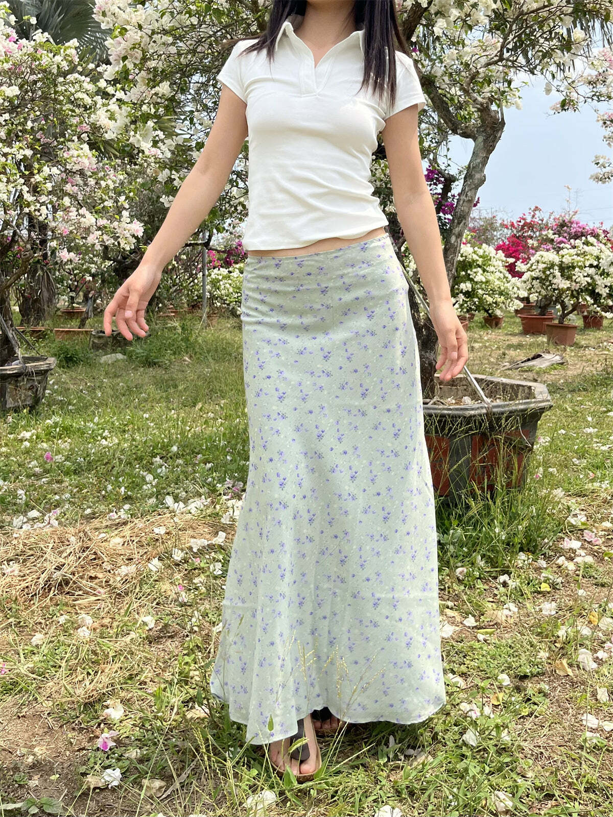 Sapphira Floral Maxi Skirt - Y2K Summer, 90s Grunge, Retro Style, Pastel Goth, Y2K