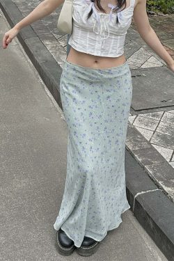 Sapphira Floral Maxi Skirt - Y2K Summer, 90s Grunge, Retro Style, Pastel Goth, Y2K