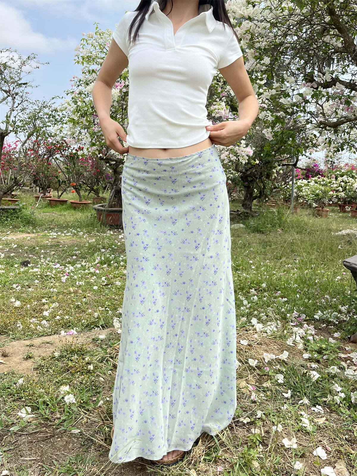 Sapphira Floral Maxi Skirt - Y2K Summer, 90s Grunge, Retro Style, Pastel Goth, Y2K