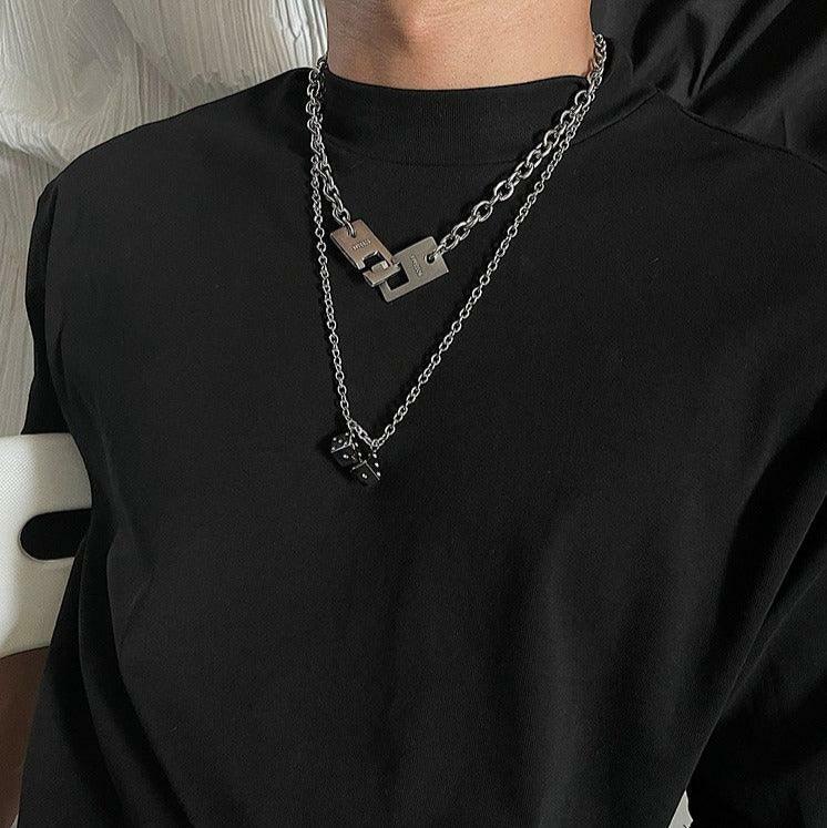 SAZ Double Dice Necklace - Y2K Grunge, 90s Retro, Gothic, and Pastel Goth Fashion Accessory