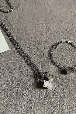 SAZ Double Dice Necklace - Y2K Grunge, 90s Retro, Gothic, and Pastel Goth Fashion Accessory