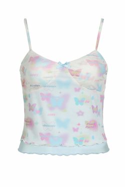 Seren Butterfly Print Tank Top - Y2K Summer, 90s Grunge, Retro Style, Y2K Party & Club Outfits