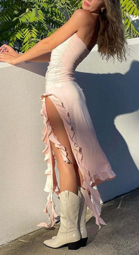 Serene Strapless Ruffle Dress - Y2K Summer, 90s Fashion, Grunge, Retro, Pastel Goth Outfit
