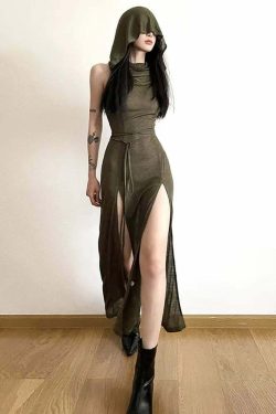 Sexy Gothic Witch Cut Out Back Slit Dress - Y2K Grunge, 90s Fashion, Retro Summer Outfit