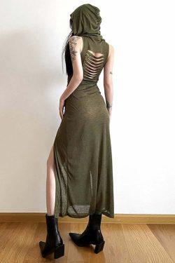 Sexy Gothic Witch Cut Out Back Slit Dress - Y2K Grunge, 90s Fashion, Retro Summer Outfit