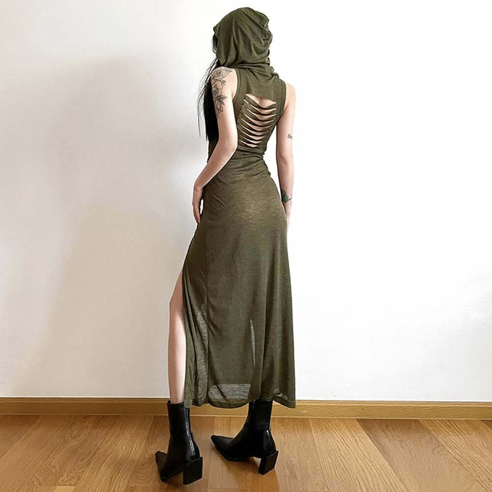 Sexy Gothic Witch Cut Out Back Slit Dress - Y2K Grunge, 90s Fashion, Retro Summer Outfit