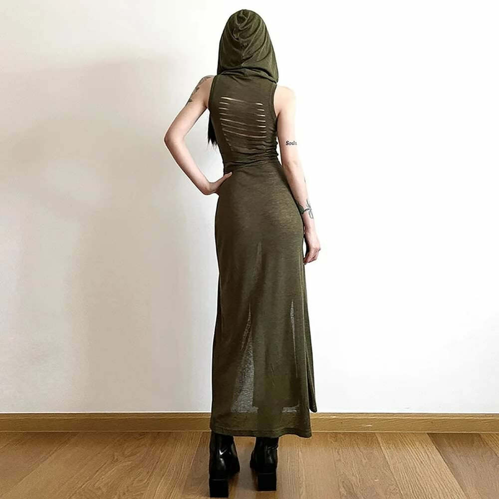 Sexy Gothic Witch Cut Out Back Slit Dress - Y2K Grunge, 90s Fashion, Retro Summer Outfit