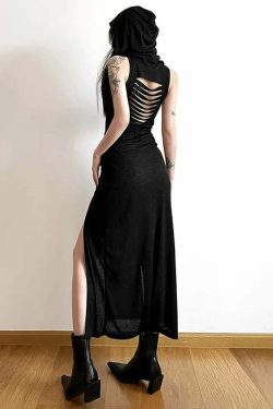 Sexy Gothic Witch Cut Out Back Slit Dress - Y2K Grunge, 90s Fashion, Retro Summer Outfit