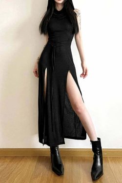 Sexy Gothic Witch Cut Out Back Slit Dress - Y2K Grunge, 90s Fashion, Retro Summer Outfit
