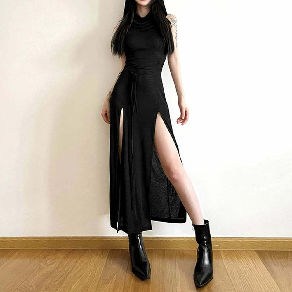 Sexy Gothic Witch Cut Out Back Slit Dress - Y2K Grunge, 90s Fashion, Retro Summer Outfit